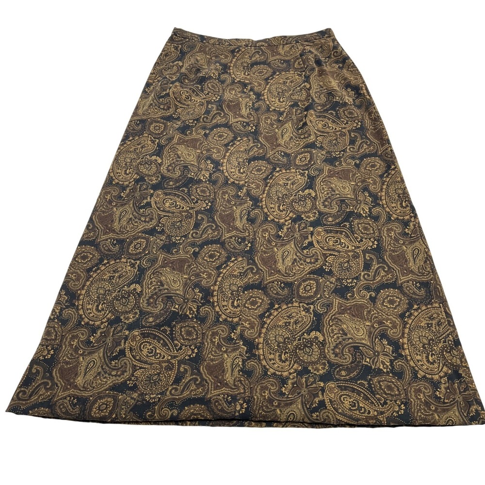 Tribal Skirt Womens 12 Dark Brown Paisley Faux Suede Midi Preppy Dark‎ Academia